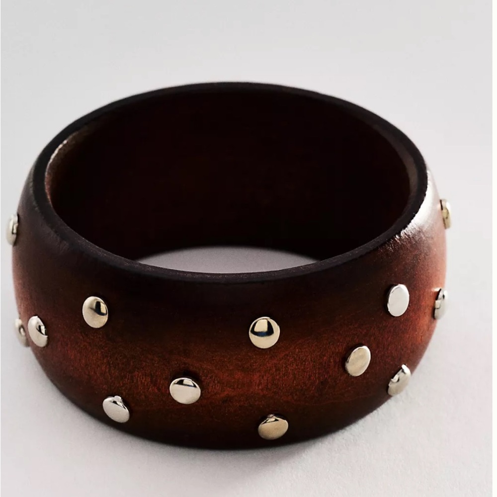 Anthropologie Dark Brown Wood Bangle with Silver Studs
